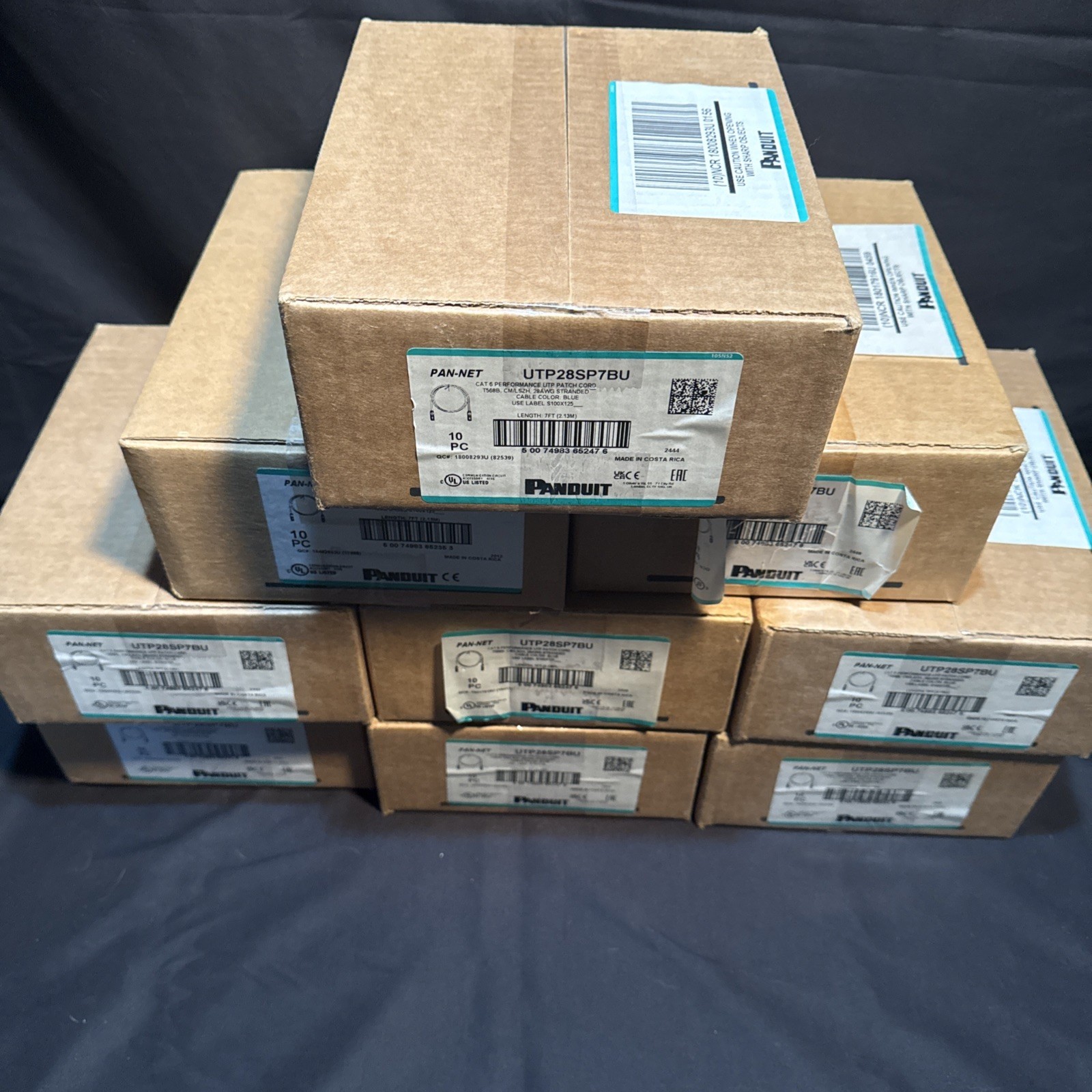 Panduit UTP28SP7BU TX6-28 Cat6 7ft Blue RJ45 Network Patch Cables 10 Pack Sealed