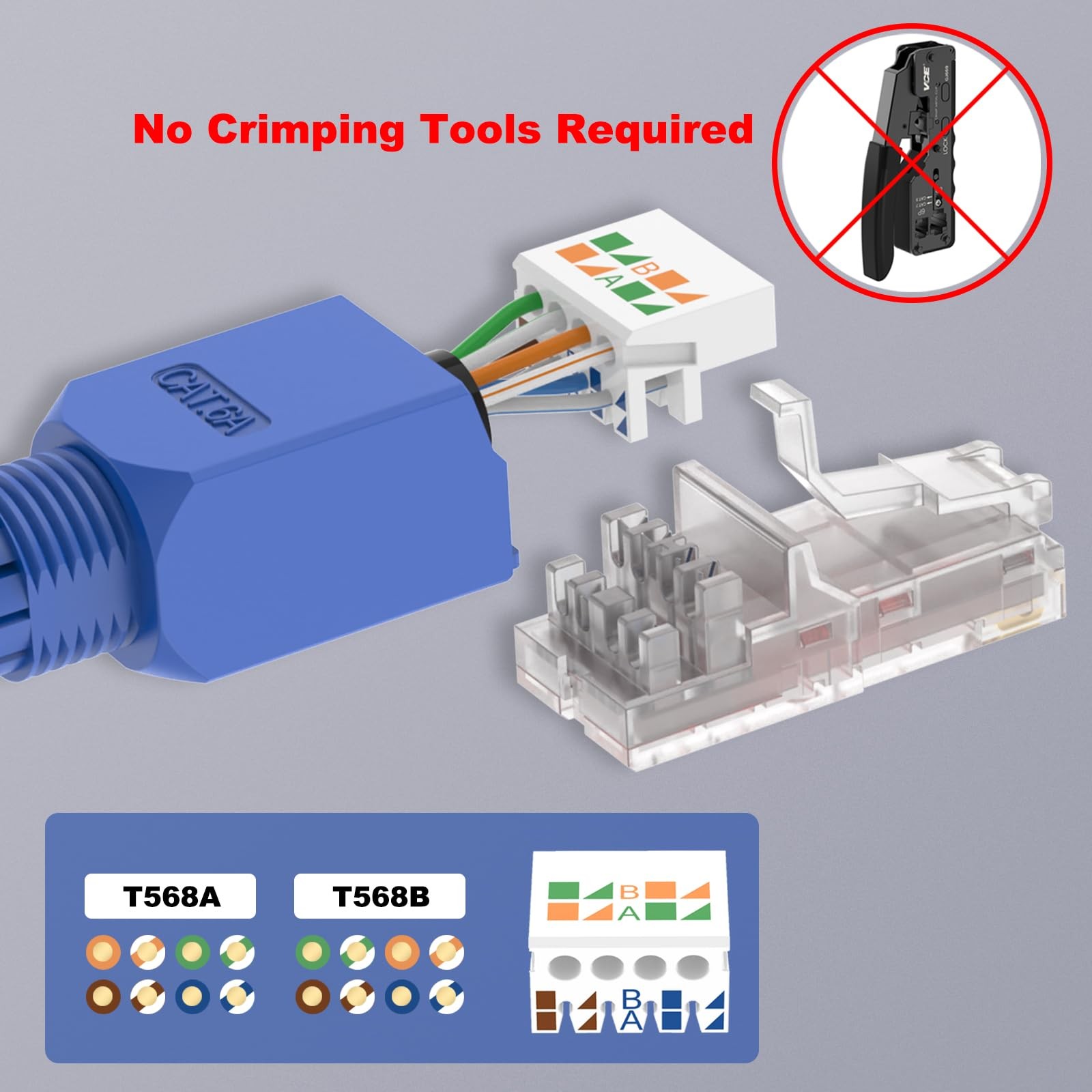 Gold-Plated RJ45 Tool-Free CAT6A Field Termination Plug UTP Modular Connector