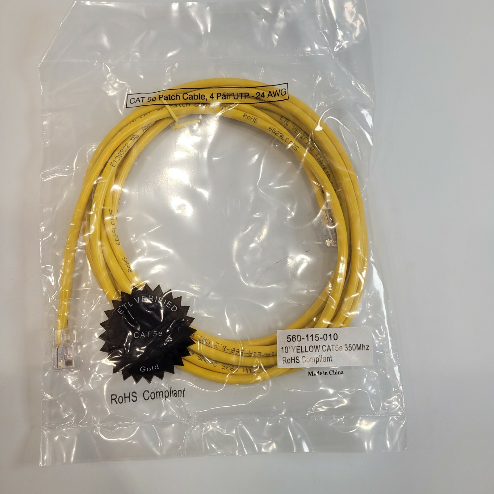 SET OF 10 CAT 5e Patch Cable 560-115-010 10′ YELLOW CAT5e 350Mhz RoHS