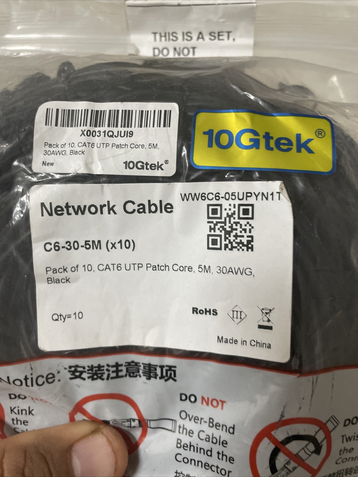 10GTEK NETWORK CABLE C6 10 PACK 5M UTP PATCH CORE 30AWG CAT6 16 FEET