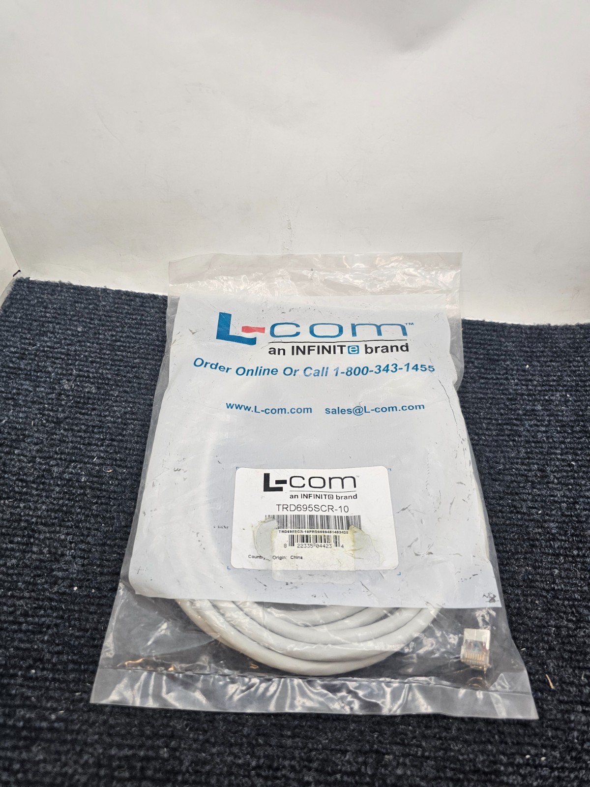 L-COM TRD695SCR-10 10FT Shielded Cat 6 Cable, RJ45 / RJ45 PVC Jacket Gray