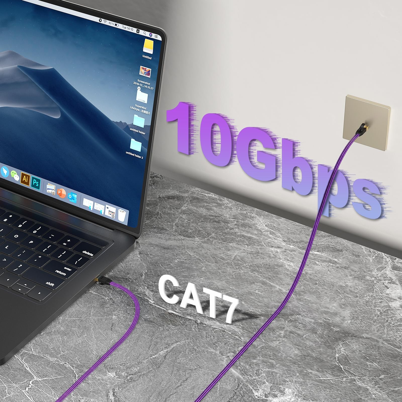 Cat 7 Ethernet Cable Nylon Braided Flat LAN Internet Patch Cord 3 Feet Wire