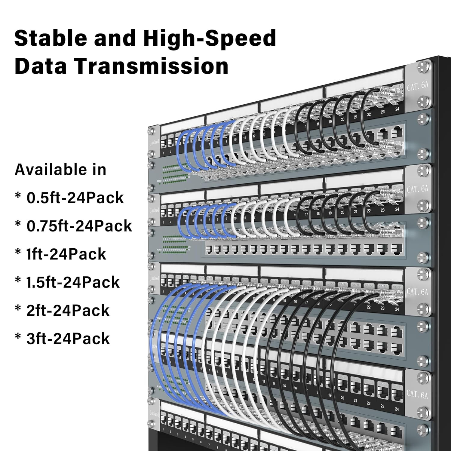Cat 6A / Cat 6 Ethernet Patch Cable 1Ft 24-Pack, 10Gbps Slim 28AWG Cat6A LAN Net