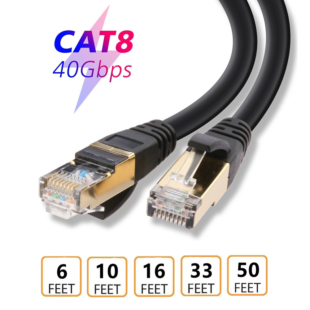 CAT 8 Ethernet RJ45 LAN Cable High Speed 40Gbps Patch Network Gold Plated 6-50ft