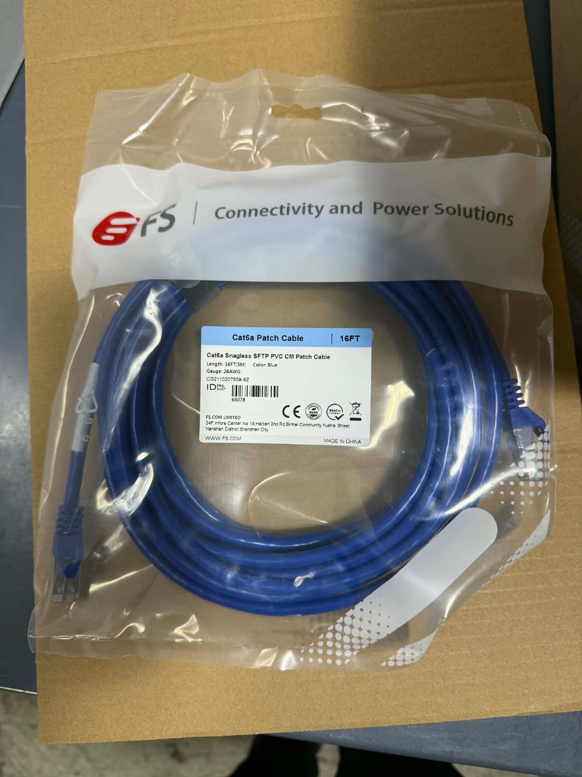 Lot 20 FS 16ft 5m Cat6a 26AWG Snagles Shield SFTP 10Gb PoE++ Network Patch Cable