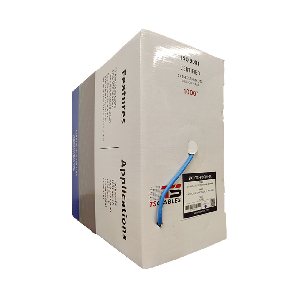 Cat6 Cable 1000ft Solid Bare Copper 550 Mhz 23 AWG Ethernet Plenum Blue Not CCA