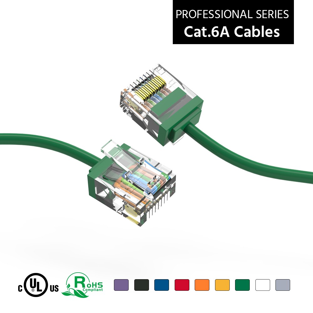 20 Pack of 0.5Ft CAT6A UTP Super-Slim Ethernet Network Cable 32AWG Green