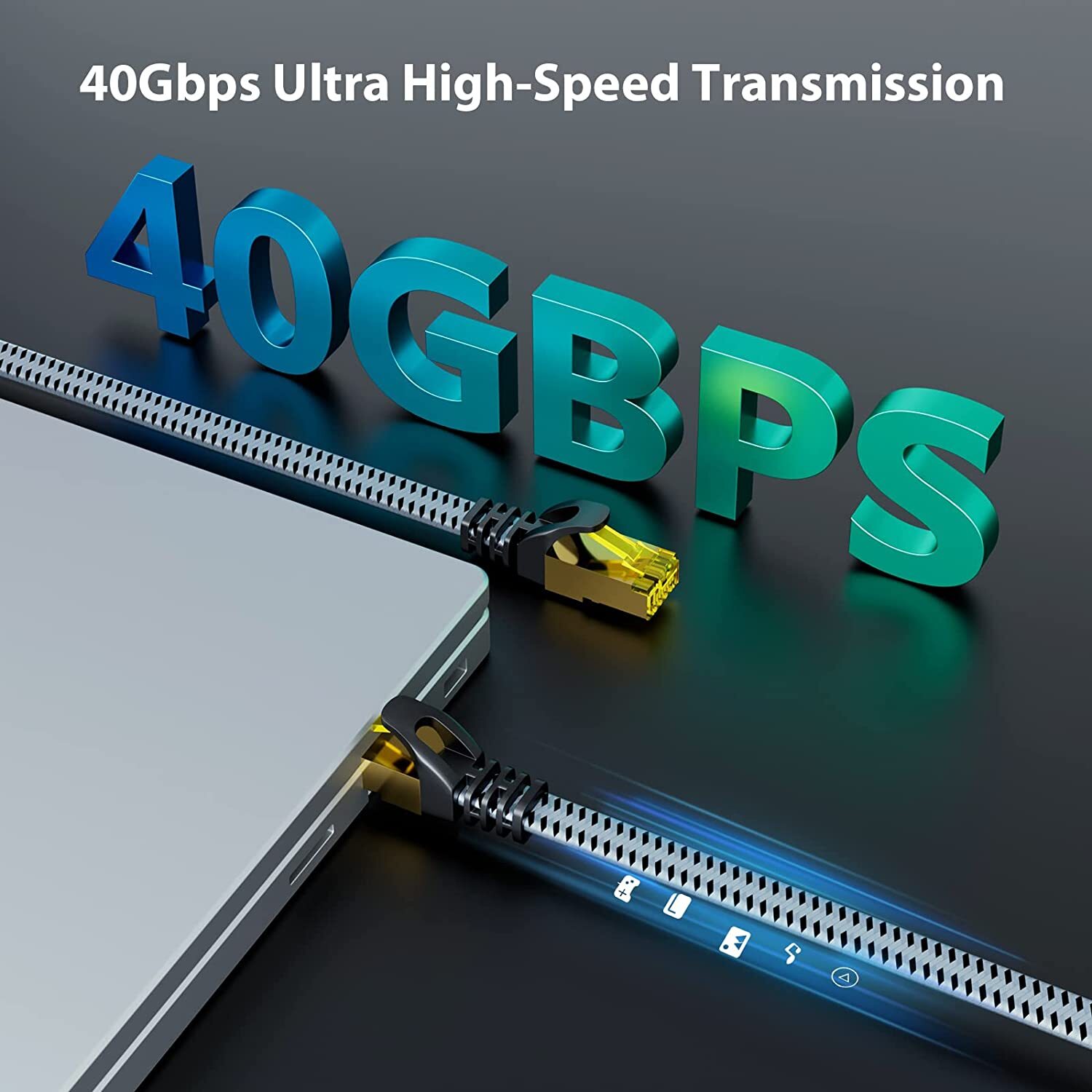 Braided 6FT-35FT Heavy Duty Cat8 Ethernet Cable Super Speed 40Gbps/2000Mhz RJ45