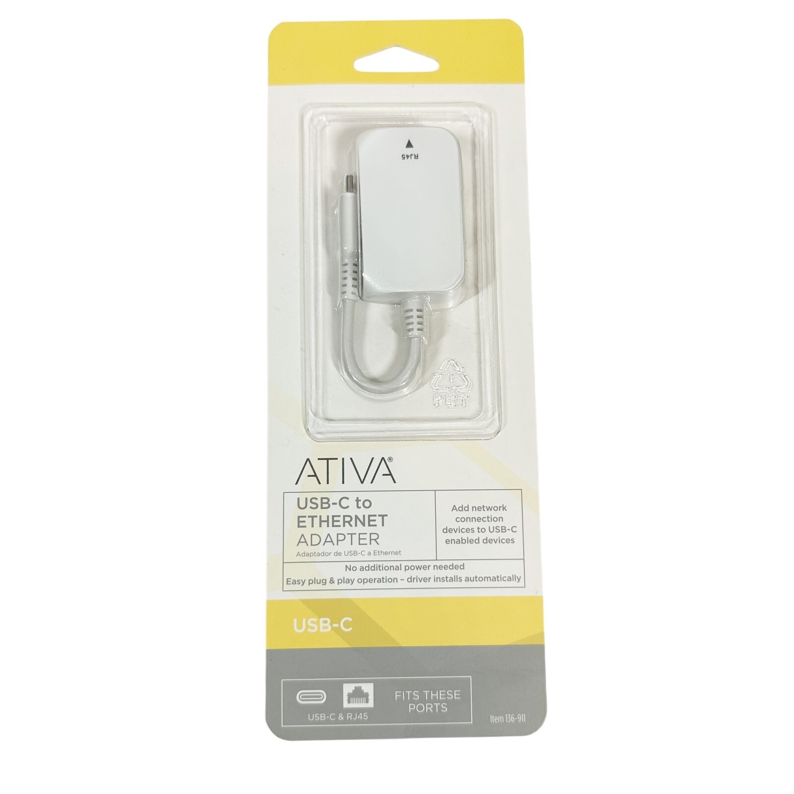 Ativa USB-C to Ethernet white Adapter #136911 network connection NEW in package