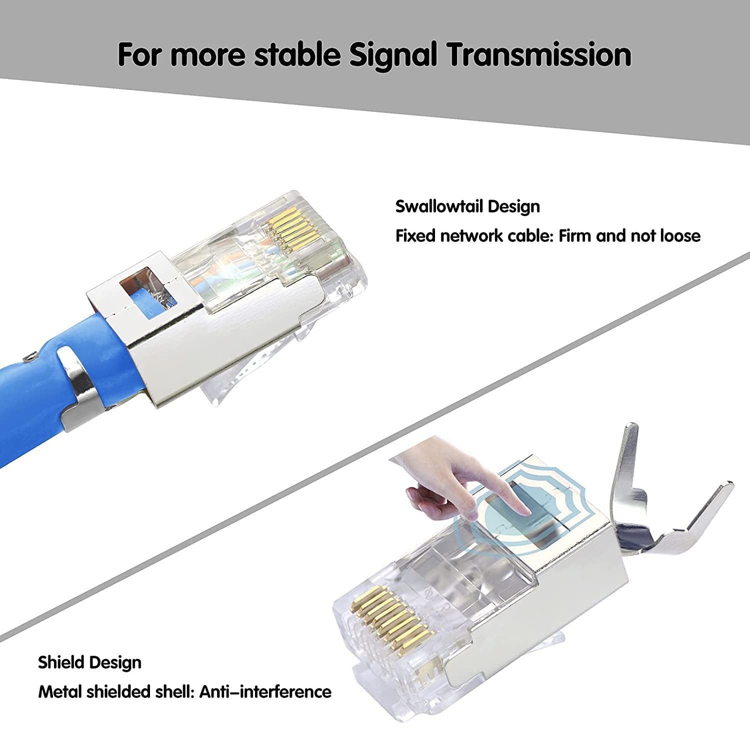 CAT6A/CAT7 Shielded RJ45 Pass Through Connectors 30-Pack with Blue Boots
