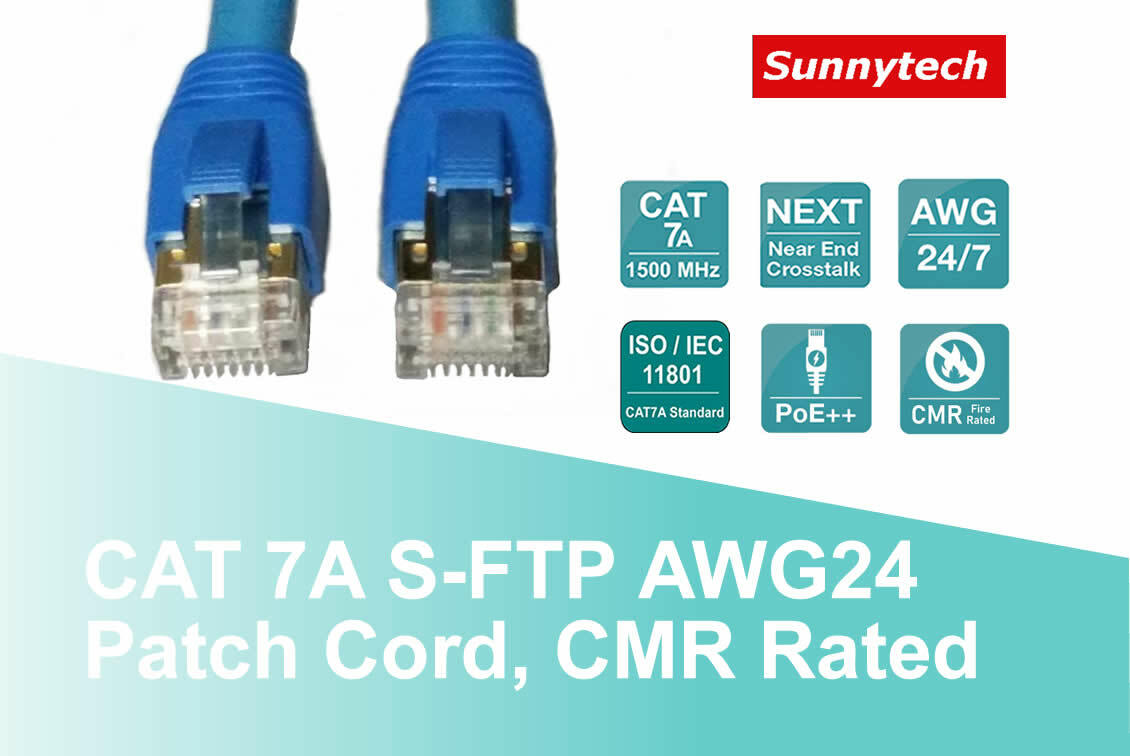 Sunnytech Cat8 Cat7A S-FTP 24AWG, PoE++, CMR Patch Cord 3-100ft Lot