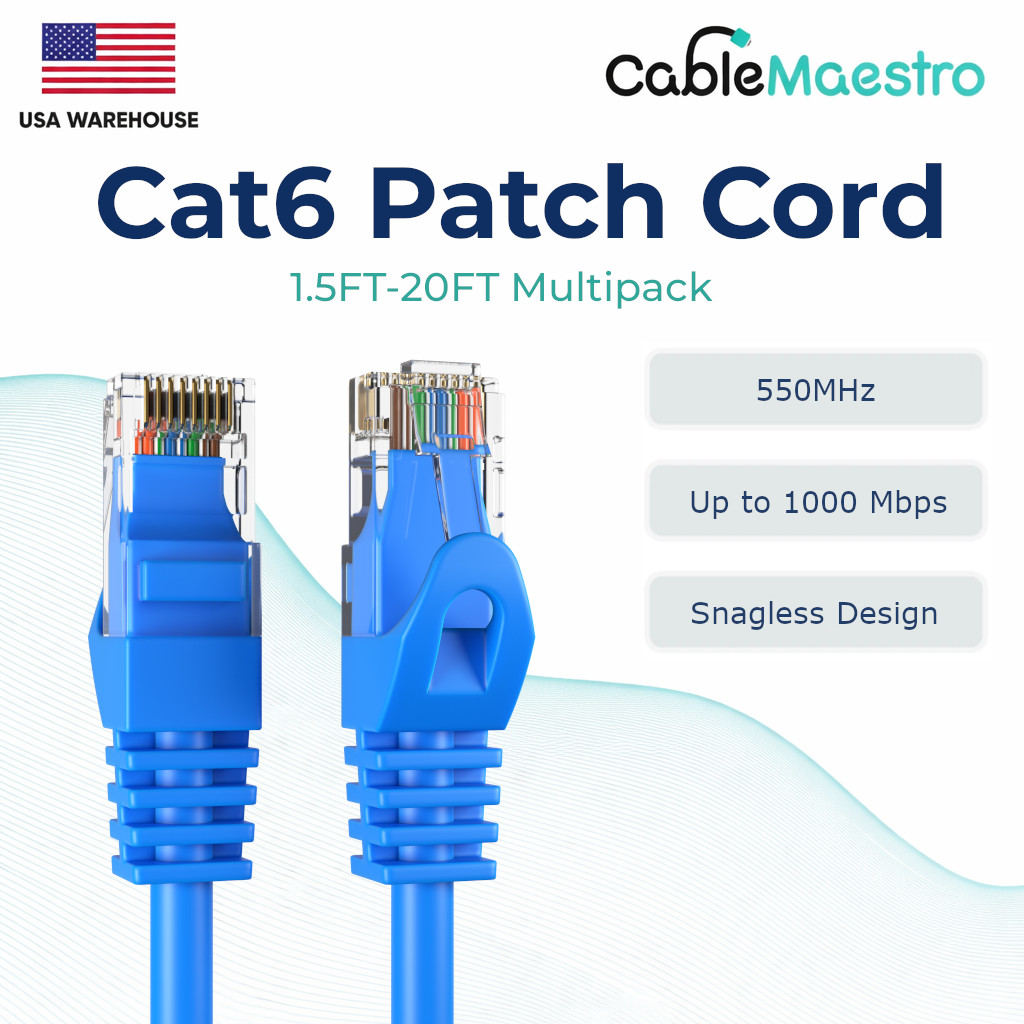 CAT6 Ethernet LAN Network RJ45 Patch Cables 1.5FT-20FT Multipack LOT, Blue