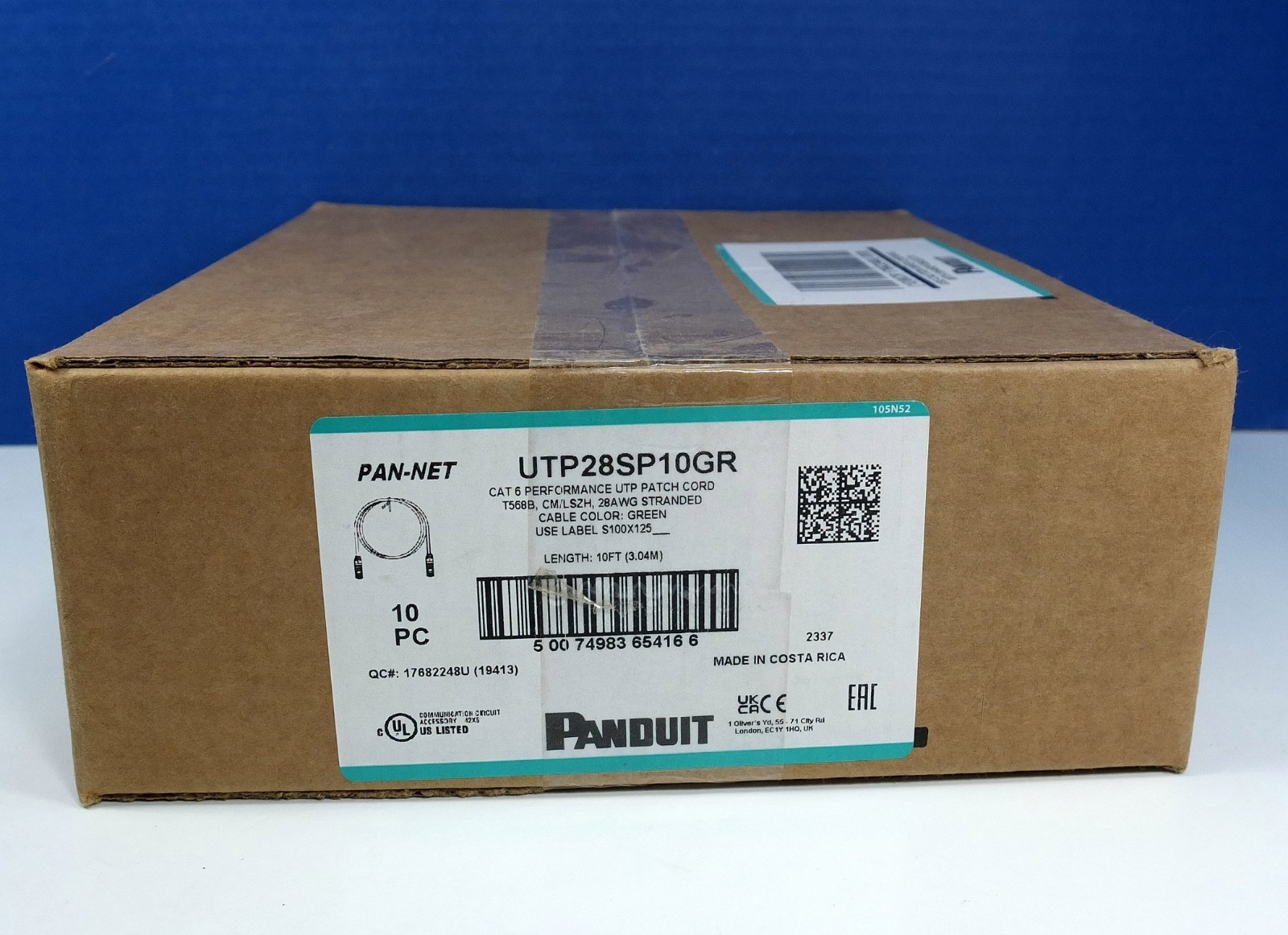 (10) Panduit UTP28SP10GR Cat6 28 AWG Network 10 Ft Patch Cable Cord Green NIB
