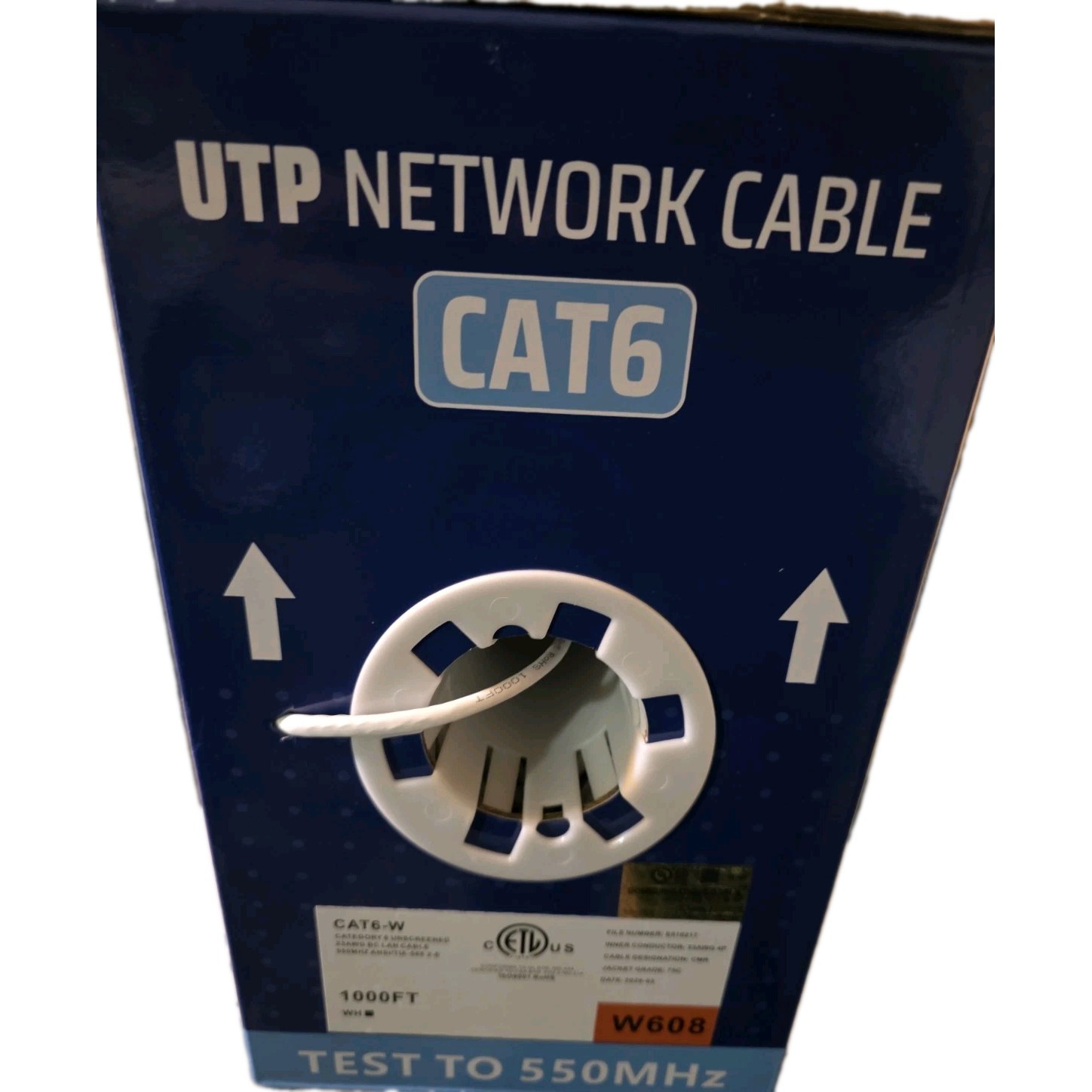 CAT6 Cable 1000FT White 100% Bare Copper UTP LAN Wire 23AWG CMR UL/ETL 550MHz
