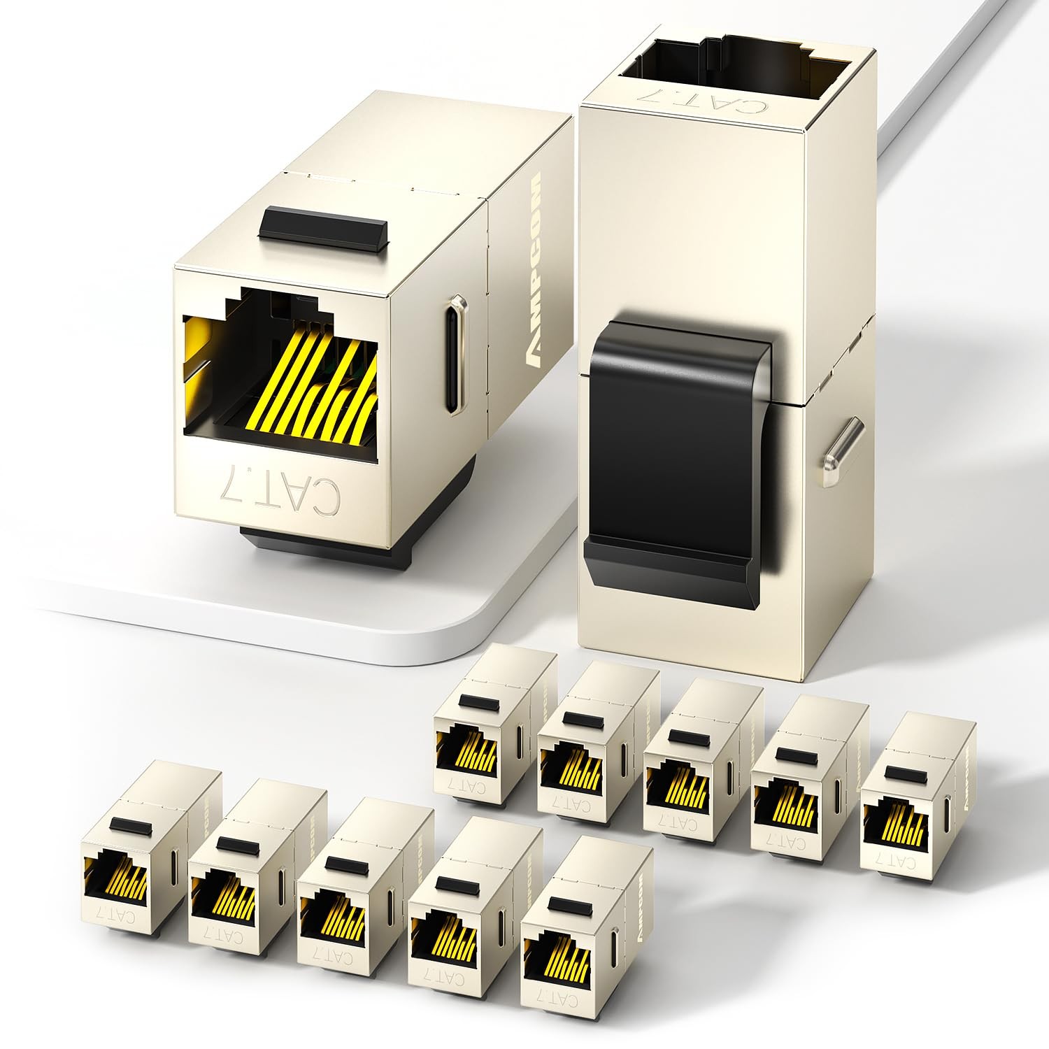 12 Pack Cat7 Inline Coupler RJ45 STP Keystone Jack Shielded Female to Female