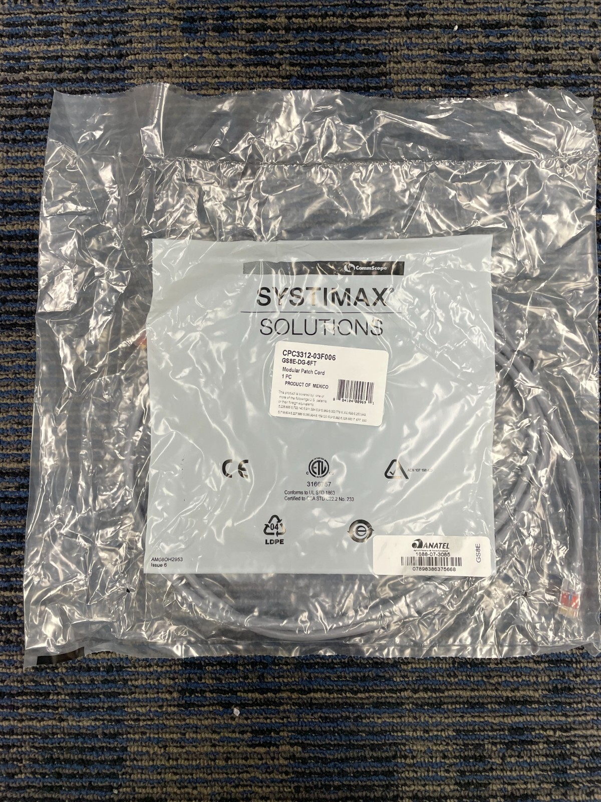 New CommScope Systimax Cat 6 Patch Cable 6ft Dark Gray, GS8E-DG-6FT (Lot of 10)