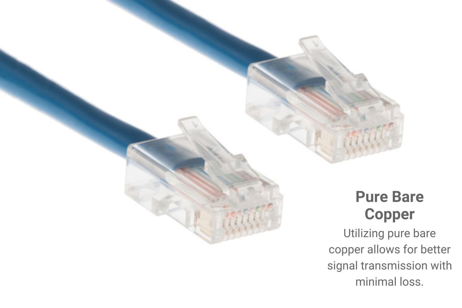 CAT6 Ethernet Patch Cable, Non-Booted, 1 Foot, Blue – Lifetime Warranty