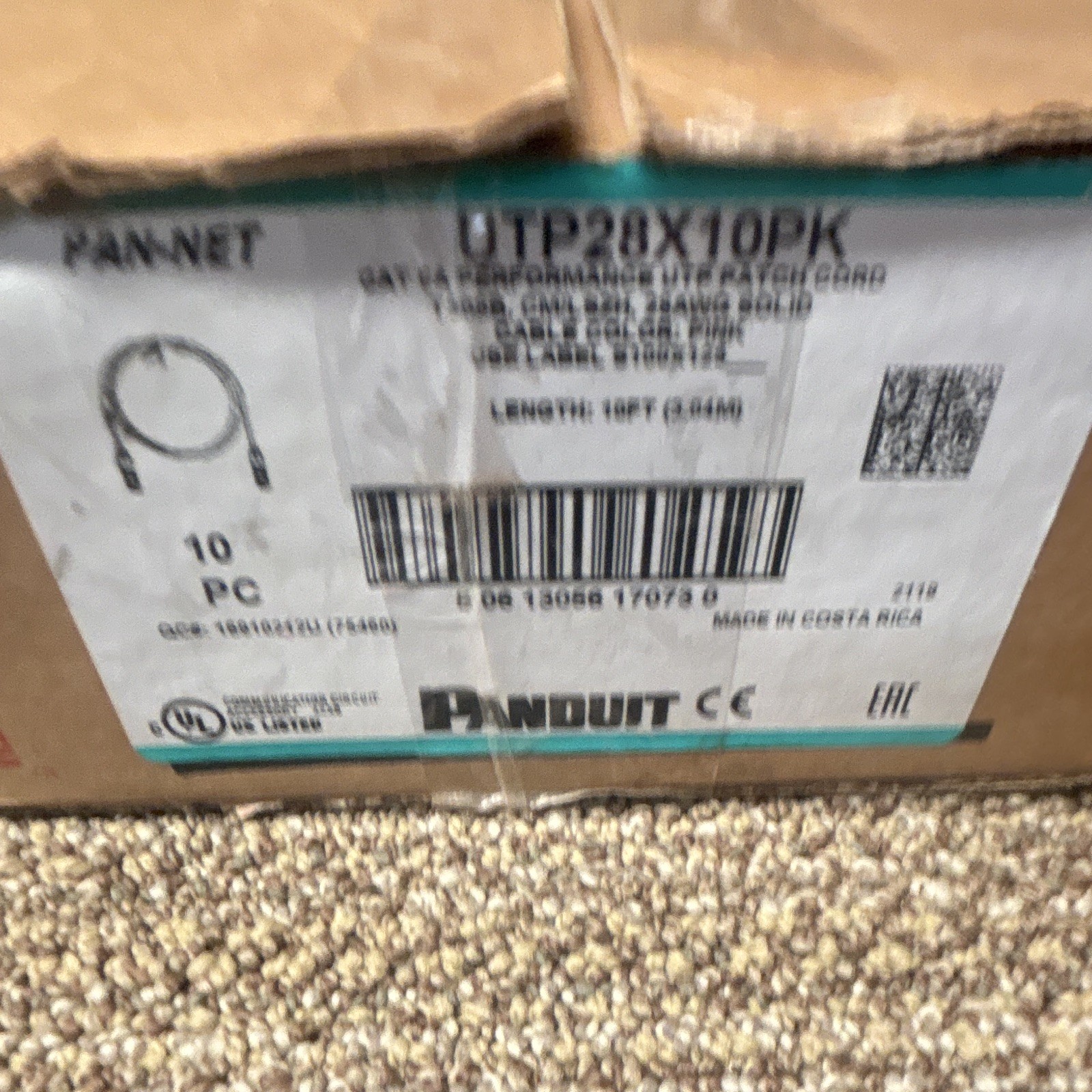 10 pack newPanduit UTP28X10PK Cat 6A RJ-45 Ethernet Patch Cable 10 ft Pink Round