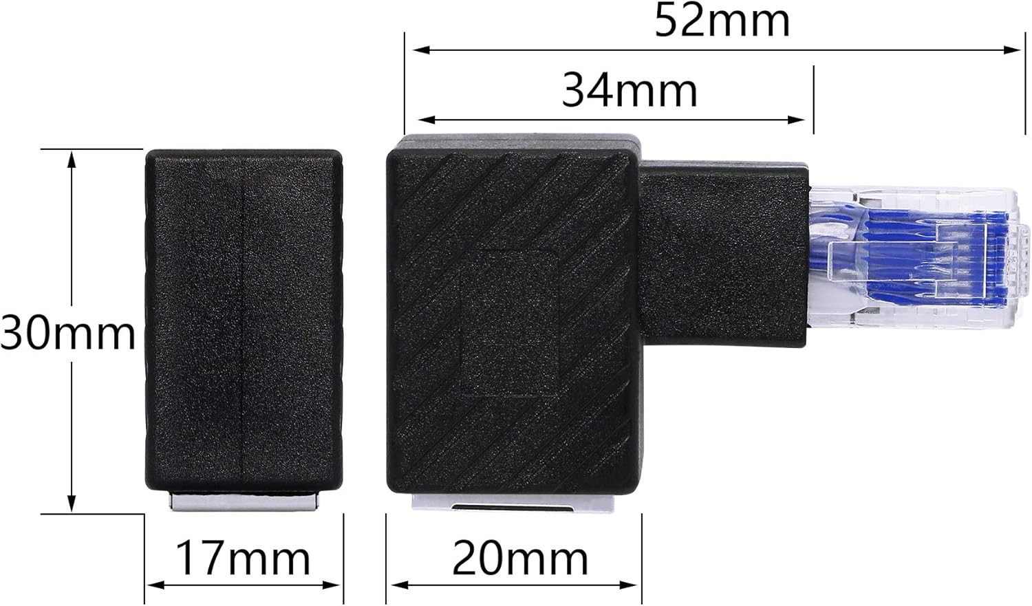 RIIEYOCA 90 Degree Ethernet Adapter,Left Angle RJ45 Male to Female Extension Cat