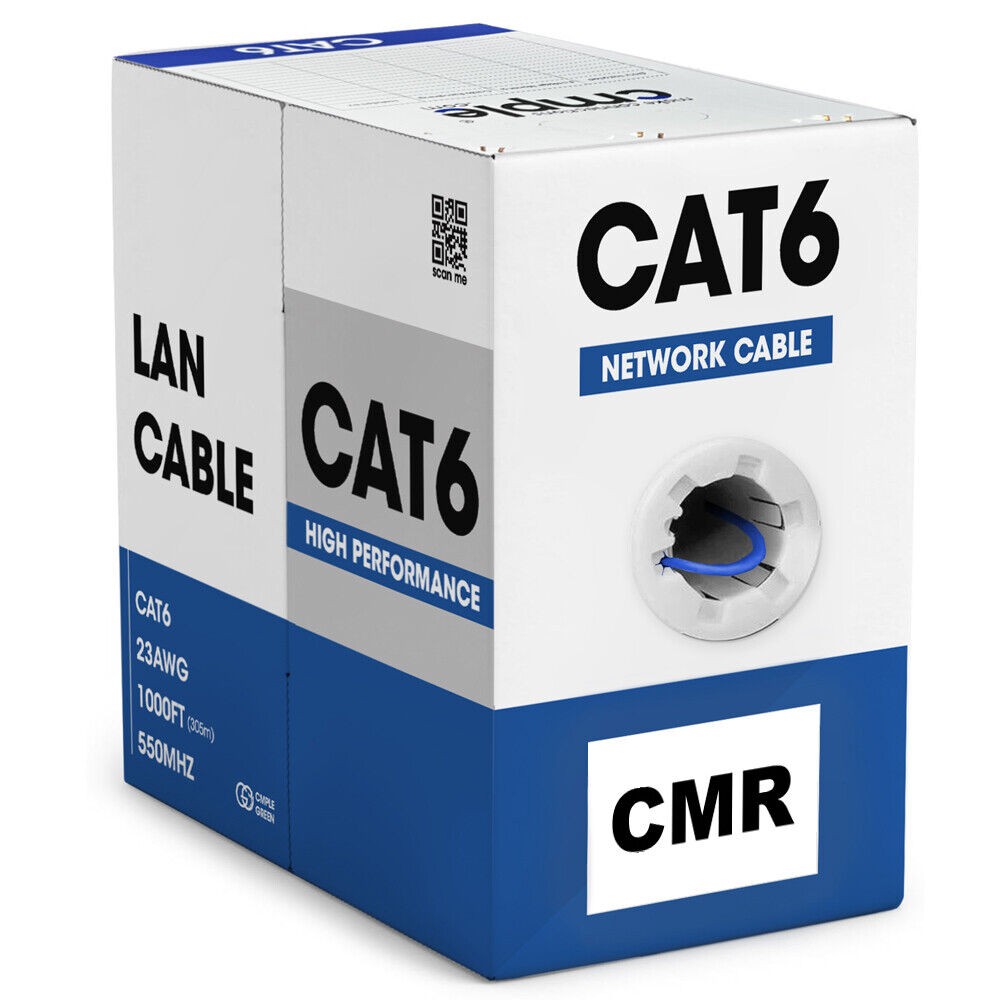 2 Pack Cat6 Ethernet Cable 1000ft CMR Riser Solid 23AWG UTP Network Blue