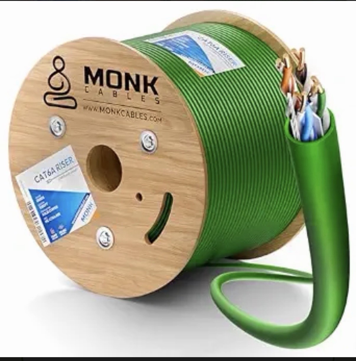 1000′ Spool Monk Green Cat6A Network Cable UTP Riser Solid Copper 10GB 750MHz