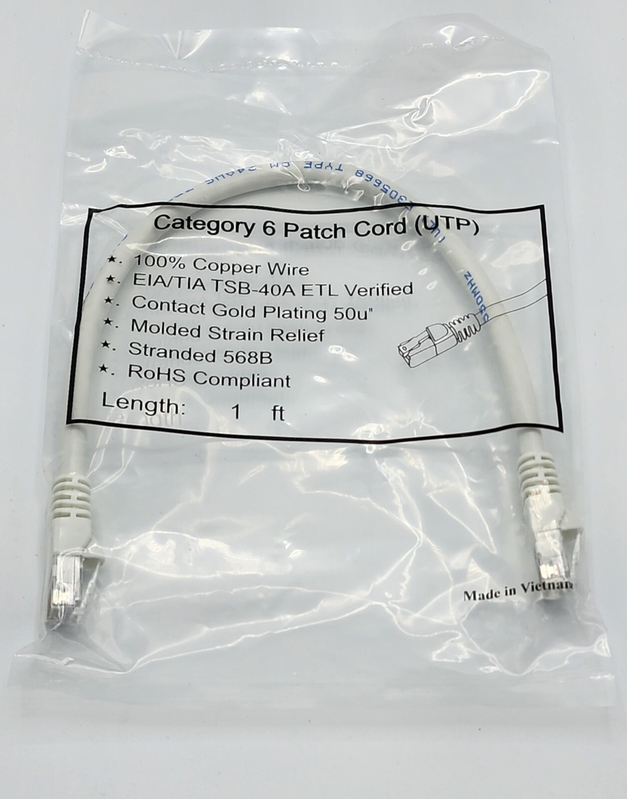 1ft Cat6 UTP Ethernet Patch Cable Molded Boots White Pure Copper Lot of 1, 5, 10