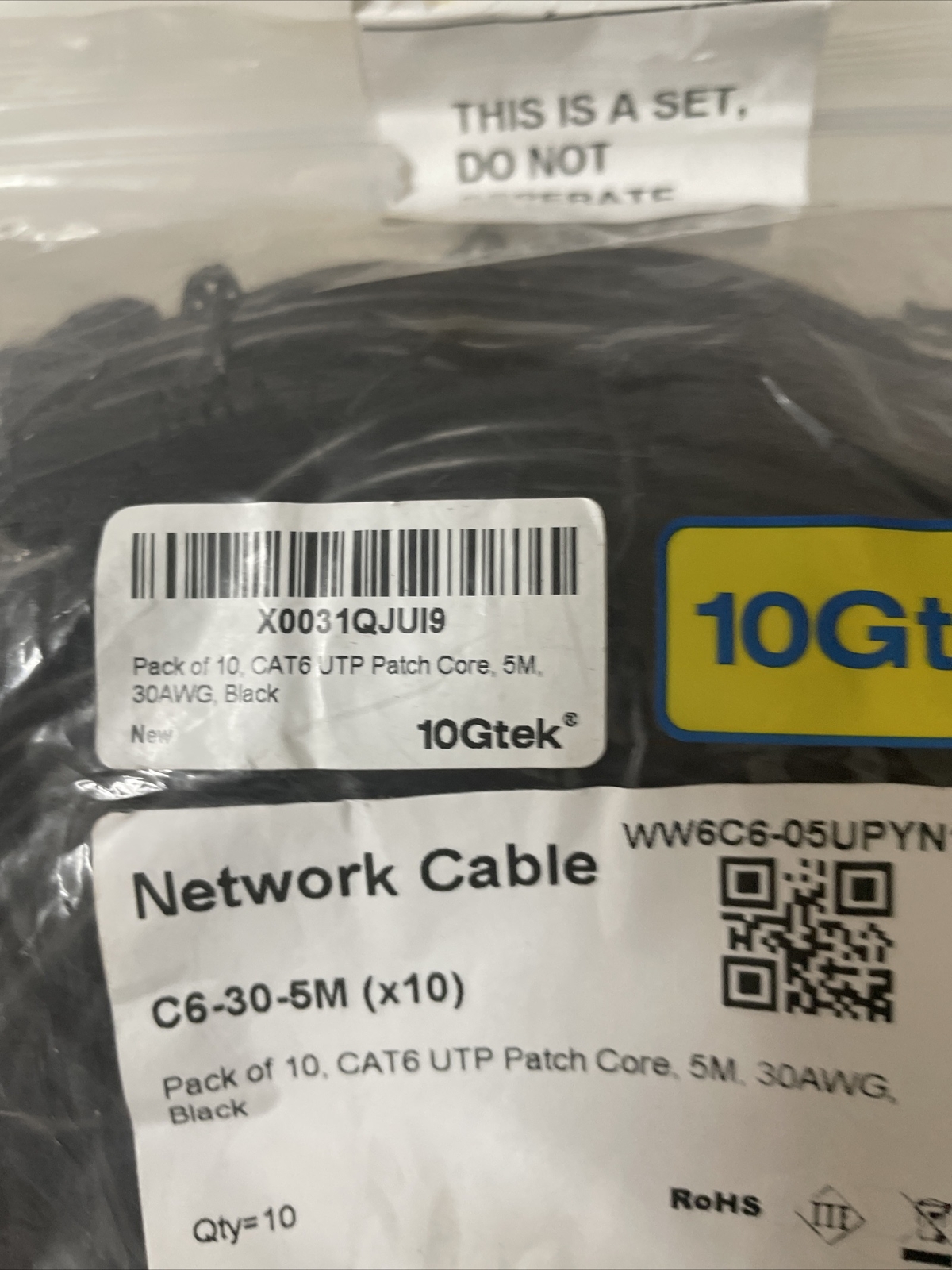 10GTEK NETWORK CABLE C6 10 PACK 5M UTP PATCH CORE 30AWG CAT6 16 FEET