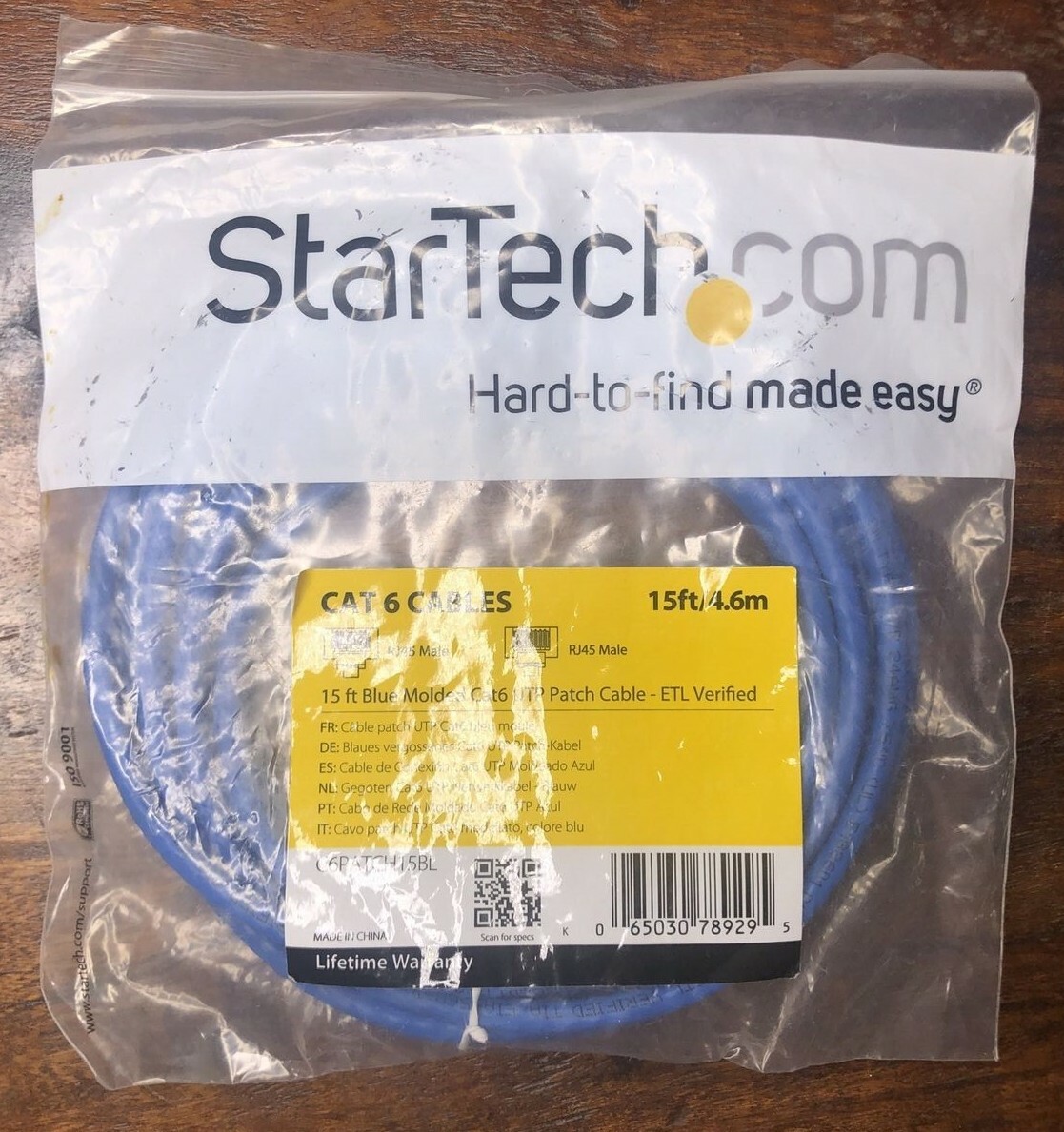 New StarTech 15 ft (4.6m) Blue Molded Cat 6 UTP Patch cable – ETL Verified