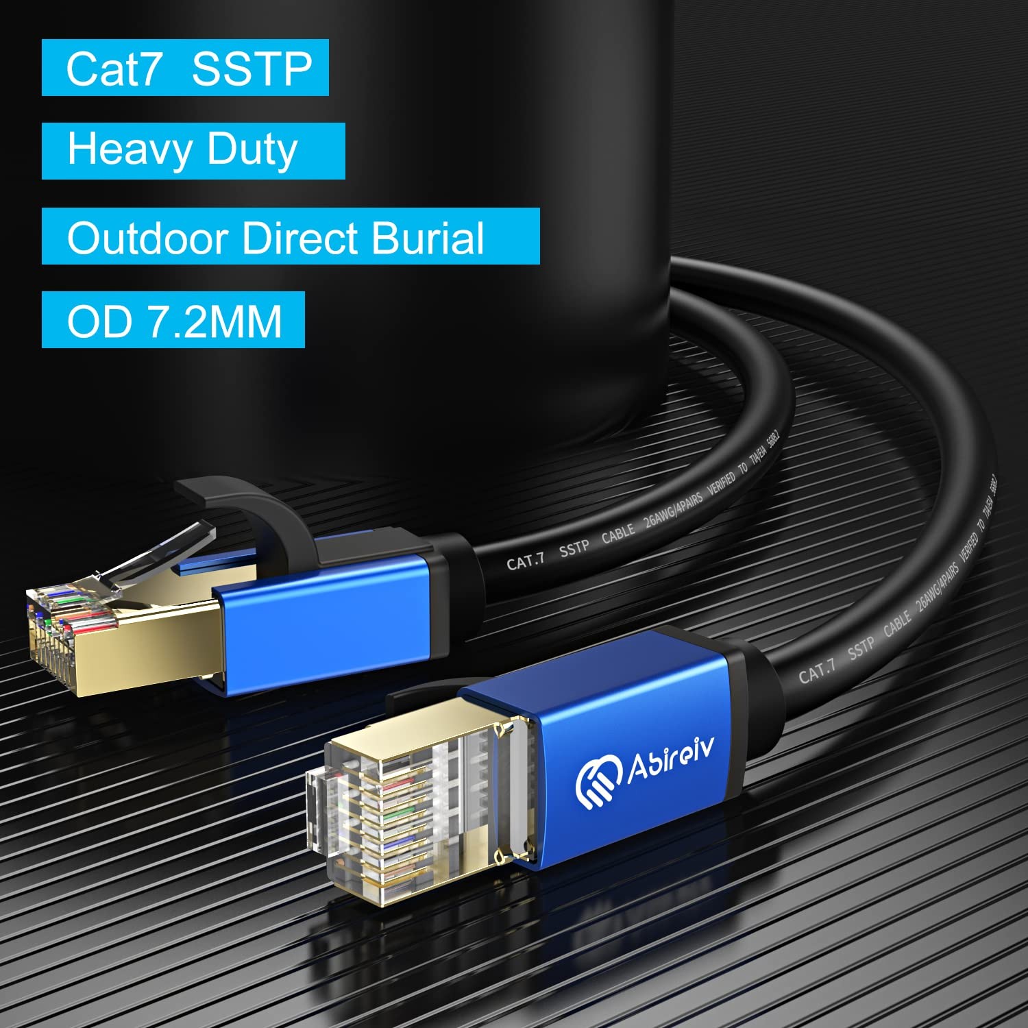 Cat7 Ethernet Cable 300ft Cat7 Outdoor Cable Triple Shielding Sstp 10gbps 600mhz