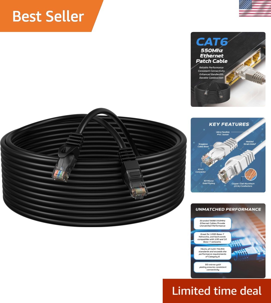 Universal 50FT Cat6 Ethernet Cable – Fast 1Gbps Connection for PCs & Consoles
