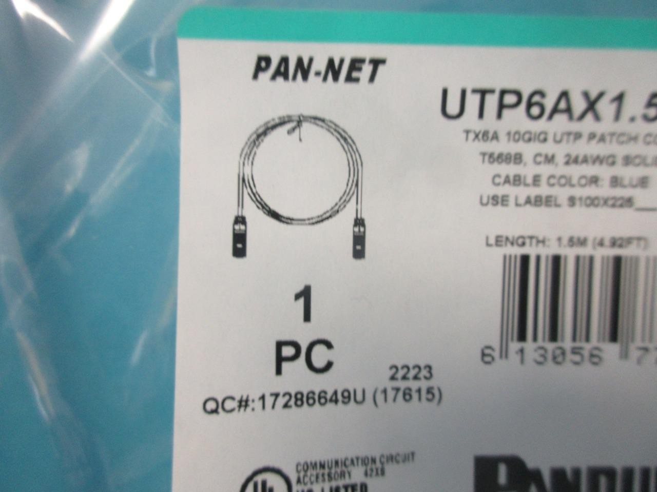PANDUIT UTP6AX1.5MBU 5′ CAT 6A 26AWG SNAGLESS S/FTP PVC CM ETHERNET PATCH CABLE