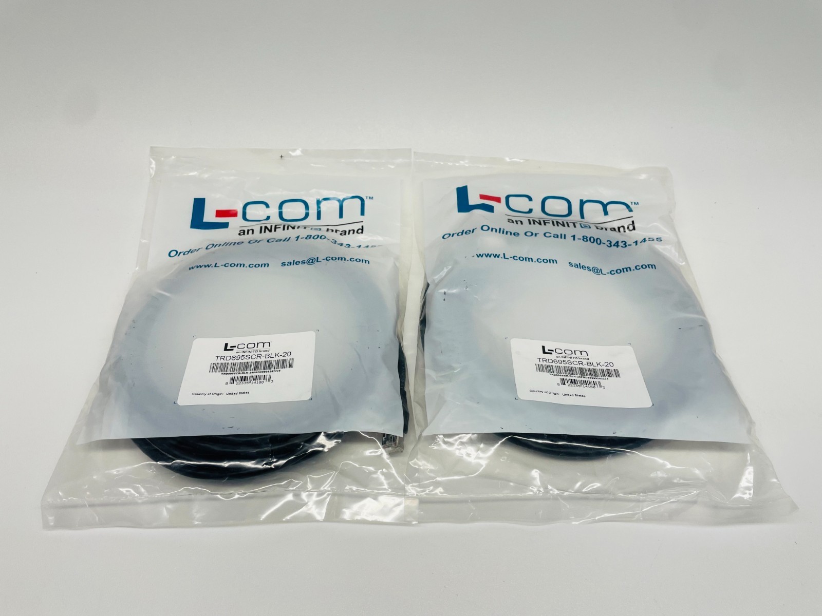L-com TRD695SCR-BLK-20 Shielded Cat 6 Cable, Black 20.0ft