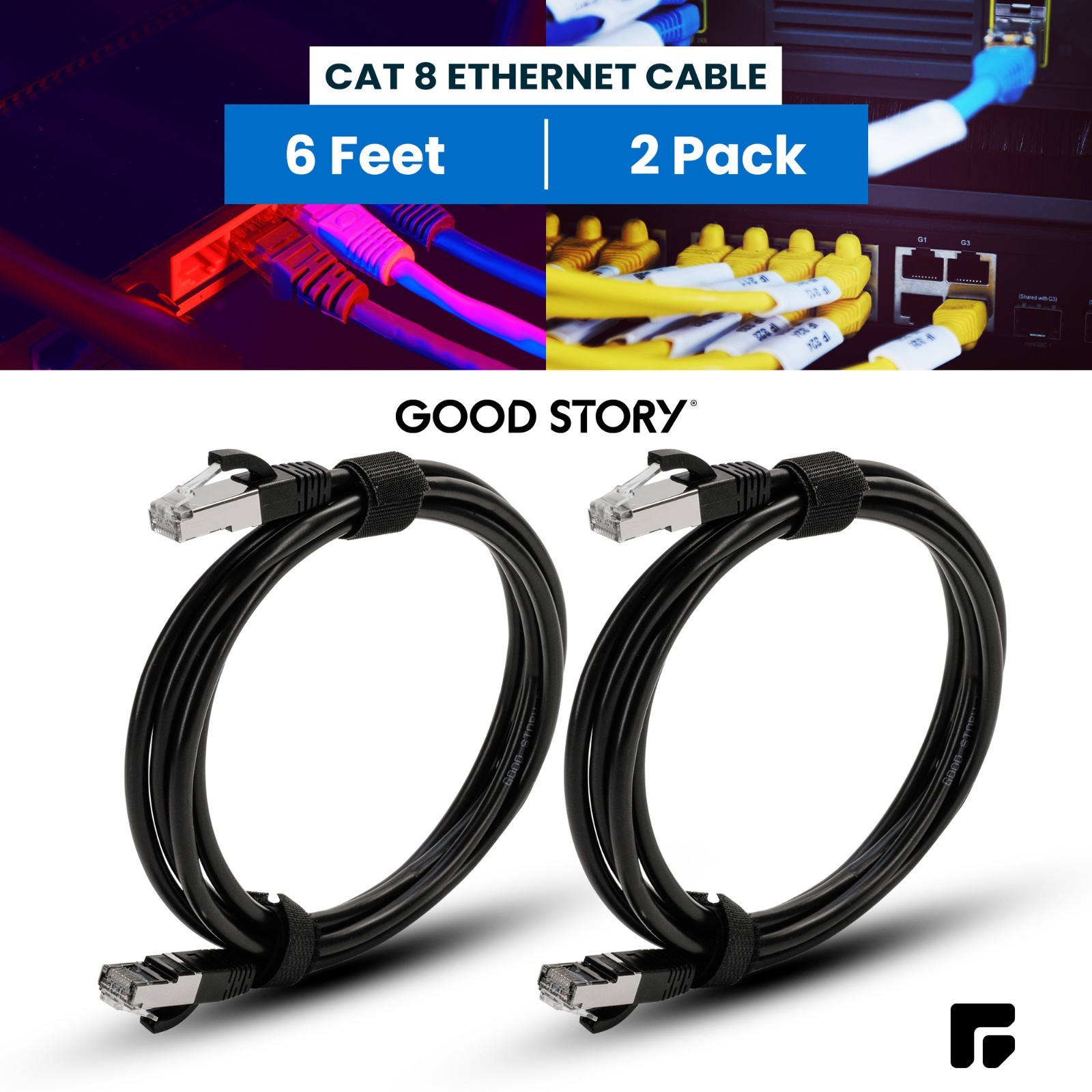 CAT8 Ethernet Cable Super Speed 40Gbps LAN 6ft – 2 Pack Black