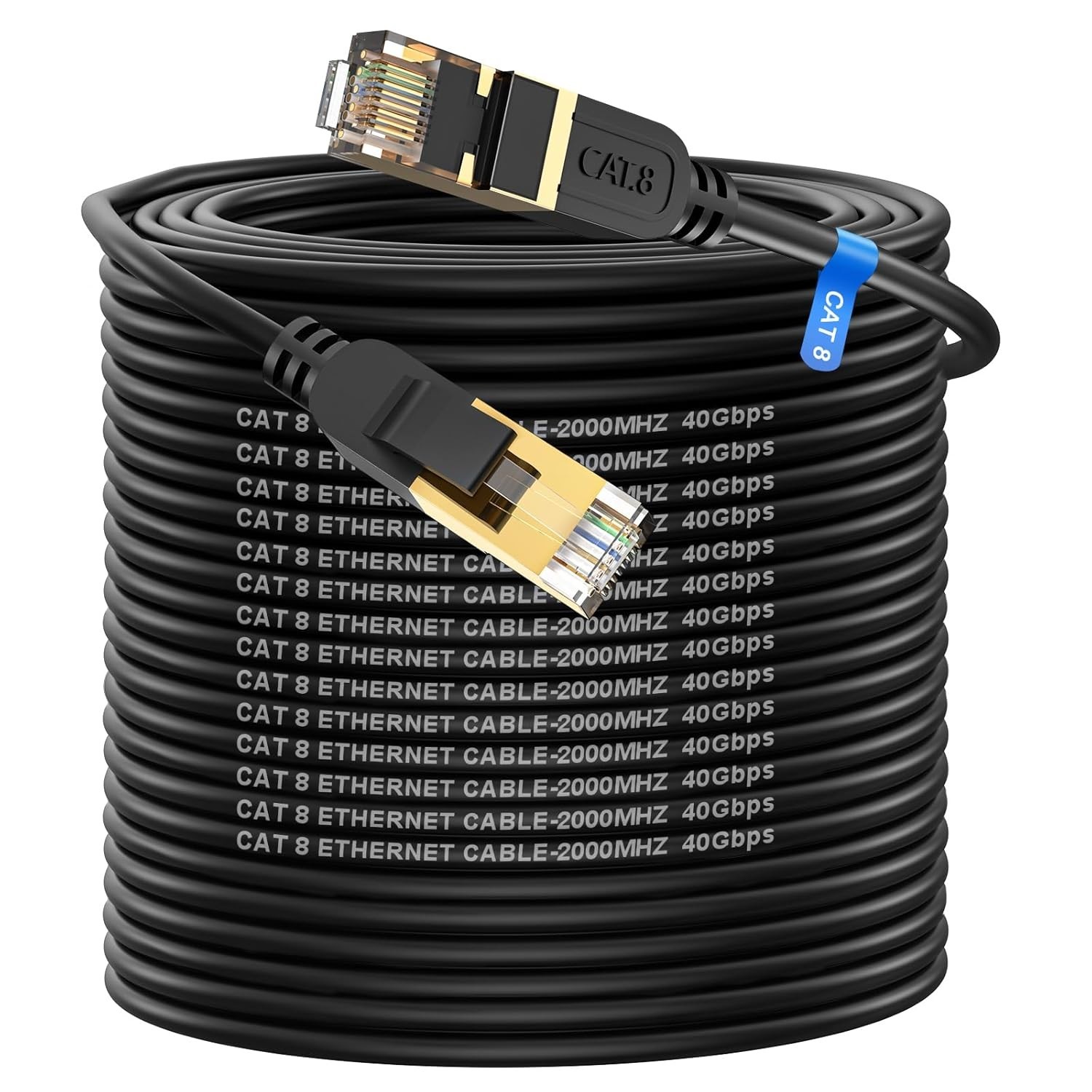 200FT Heavy Duty Cat 8 Ethernet Cable, 40Gbps with Gold Plated RJ45 Connections