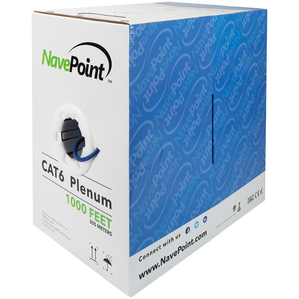 CAT6 Plenum CMP Pure Copper UTP 23AWG 550MHz Network Ethernet 1000FT Blue Bulk