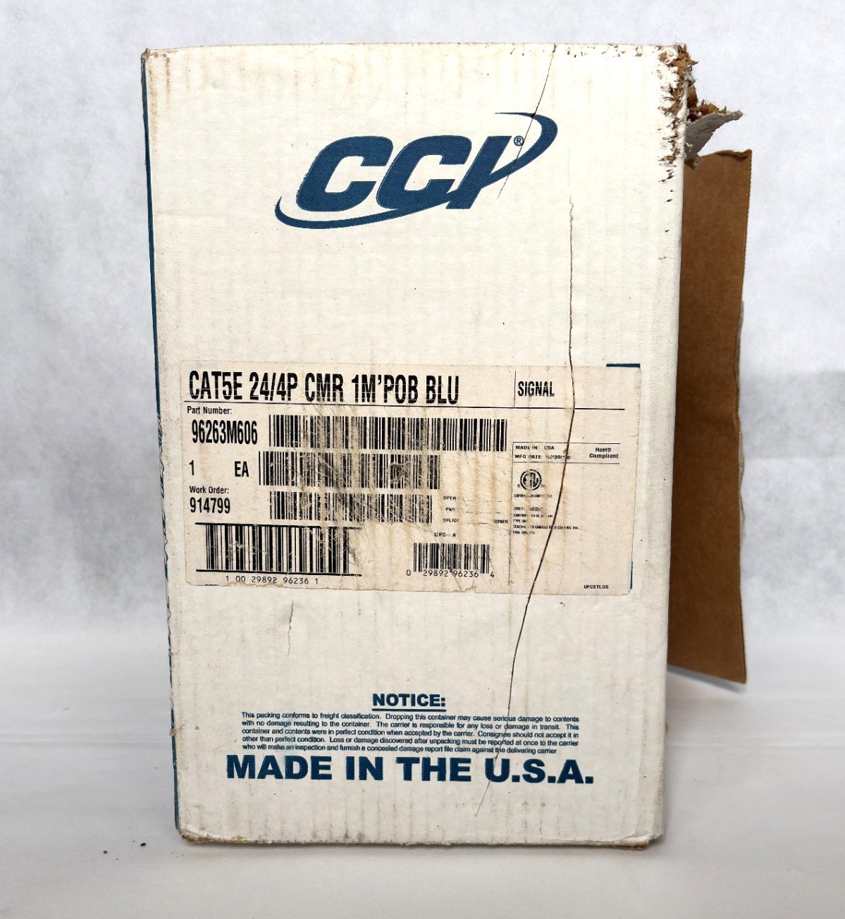 CCI 1000 ft. 24/4 CAT5e CMR/CMX Networking Data Cable – Open Partial Box