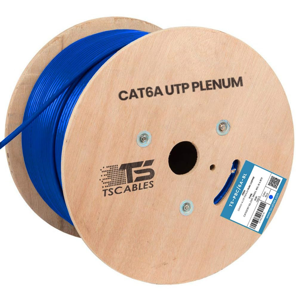 Tscables | Cat6A Plenum (CMP) 1000Ft, 750Mhz, Poe++ (4Ppoe) | 100% Solid Bare Co