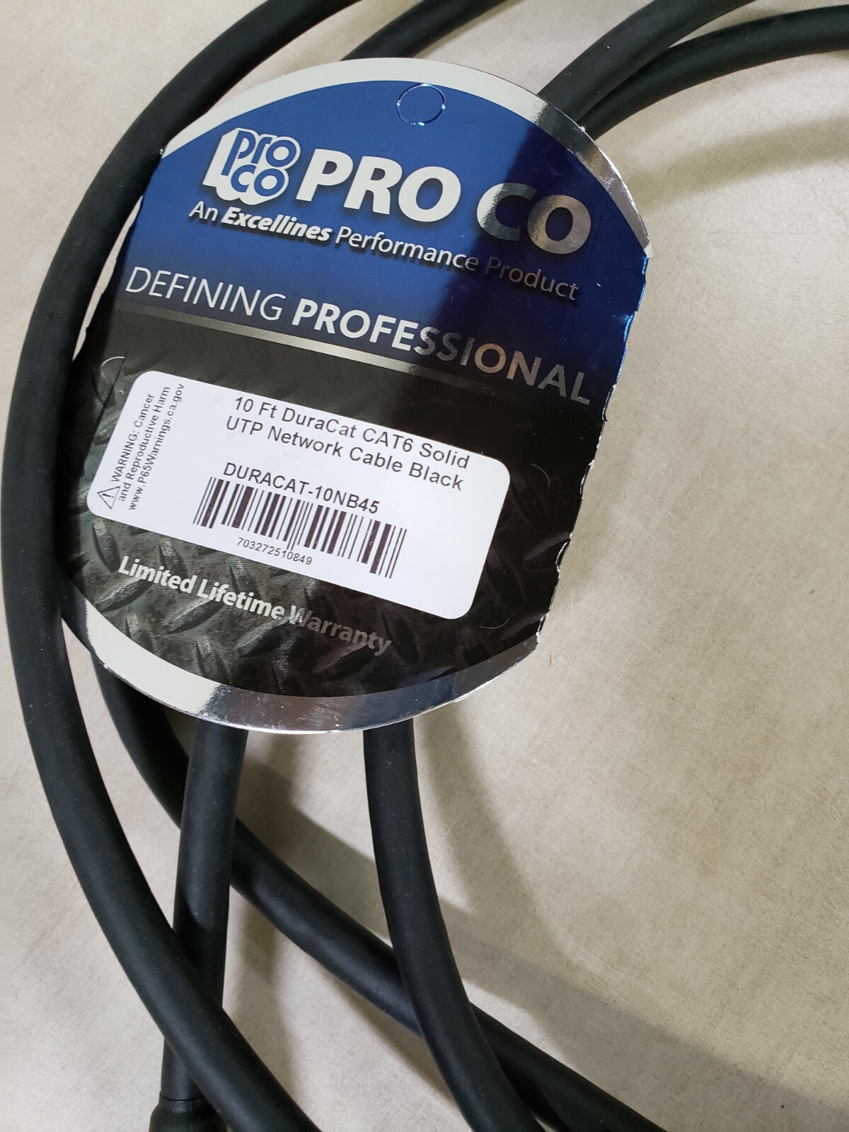 ProCo 10ft DuraCat CAT6 Solid UTP Network Cable Black
