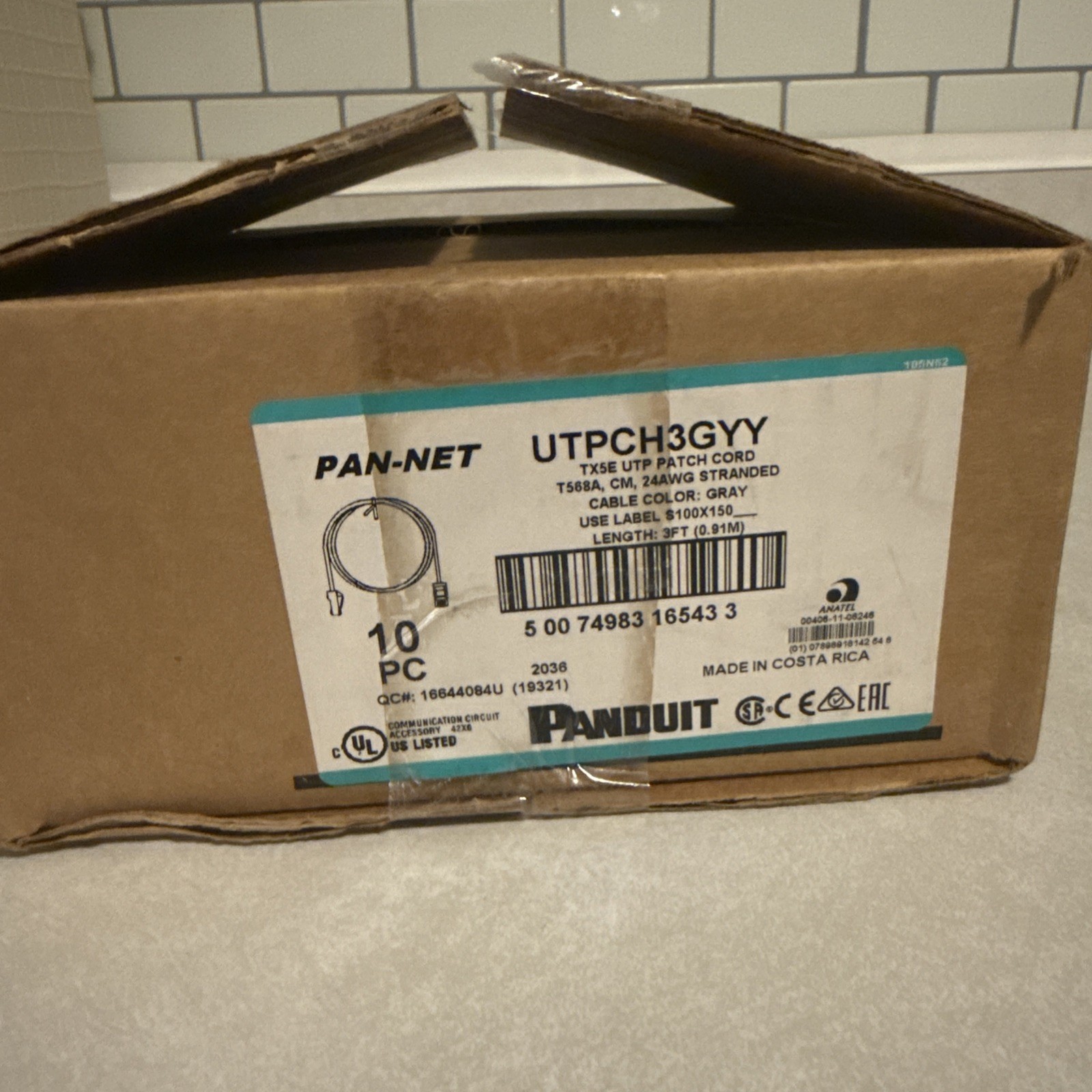 New Box of 10 Panduit 3ft, gray UTPCH3GYY Patch Cord Cable CAT5e Pan-Net