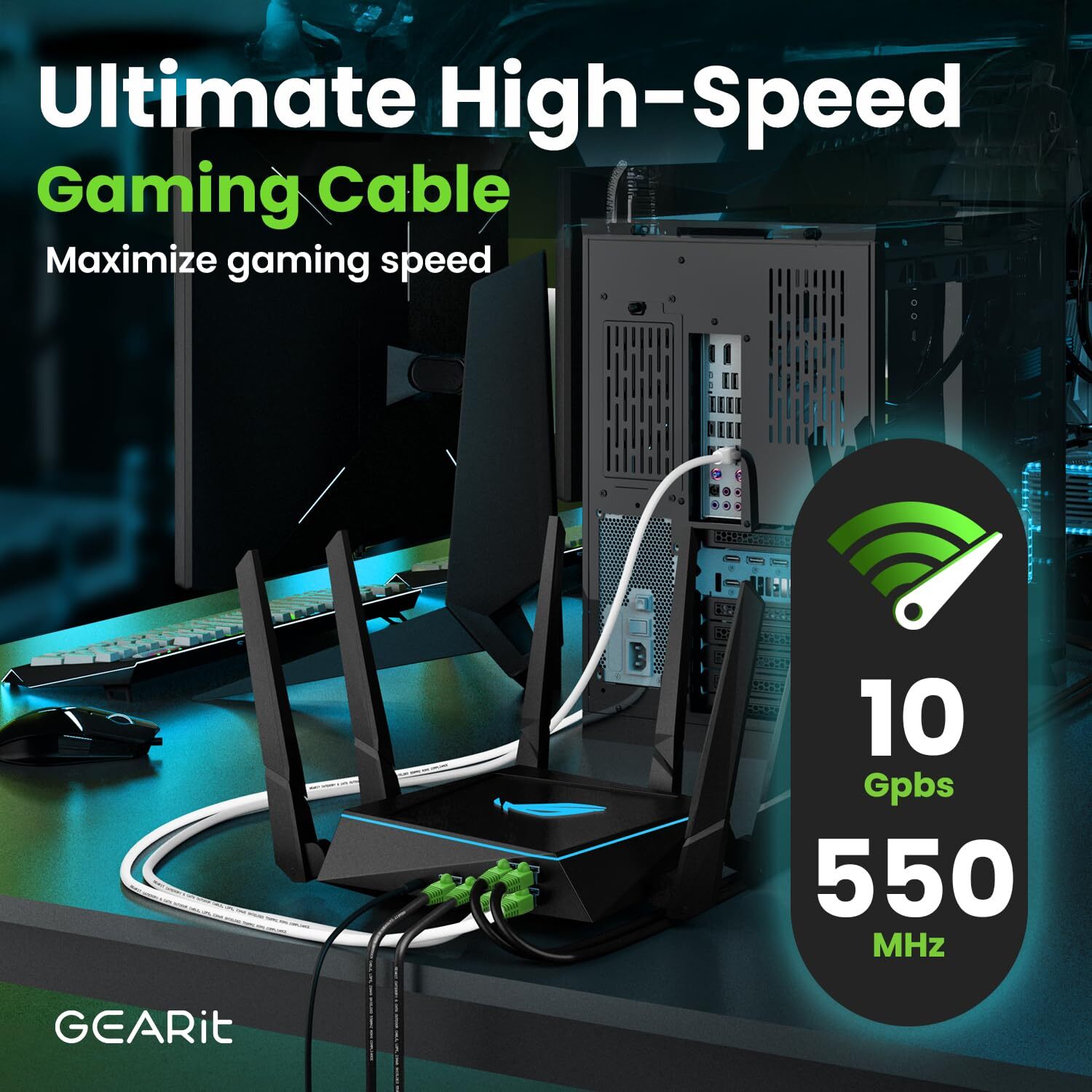 RJ45 Cat-6 Ethernet Patch Cable, 10Gpbs Transfer Speed, Gold-Plated Connectors,