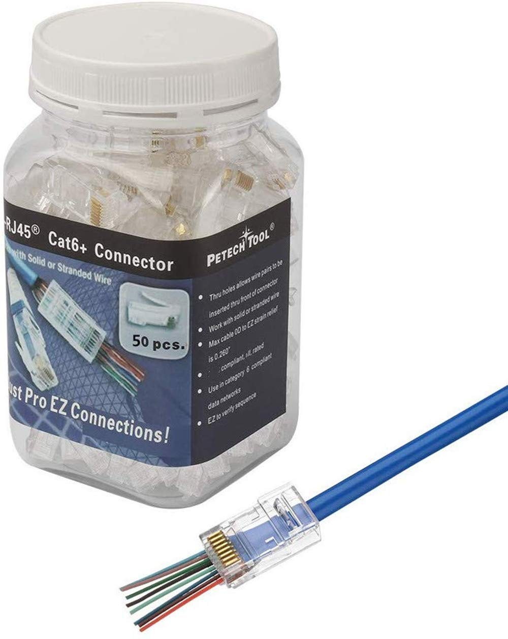 RJ45 Cat6A Cat6 Pass Through Connectors 50Pack 23AWG End Bold Ethernet 8P8C