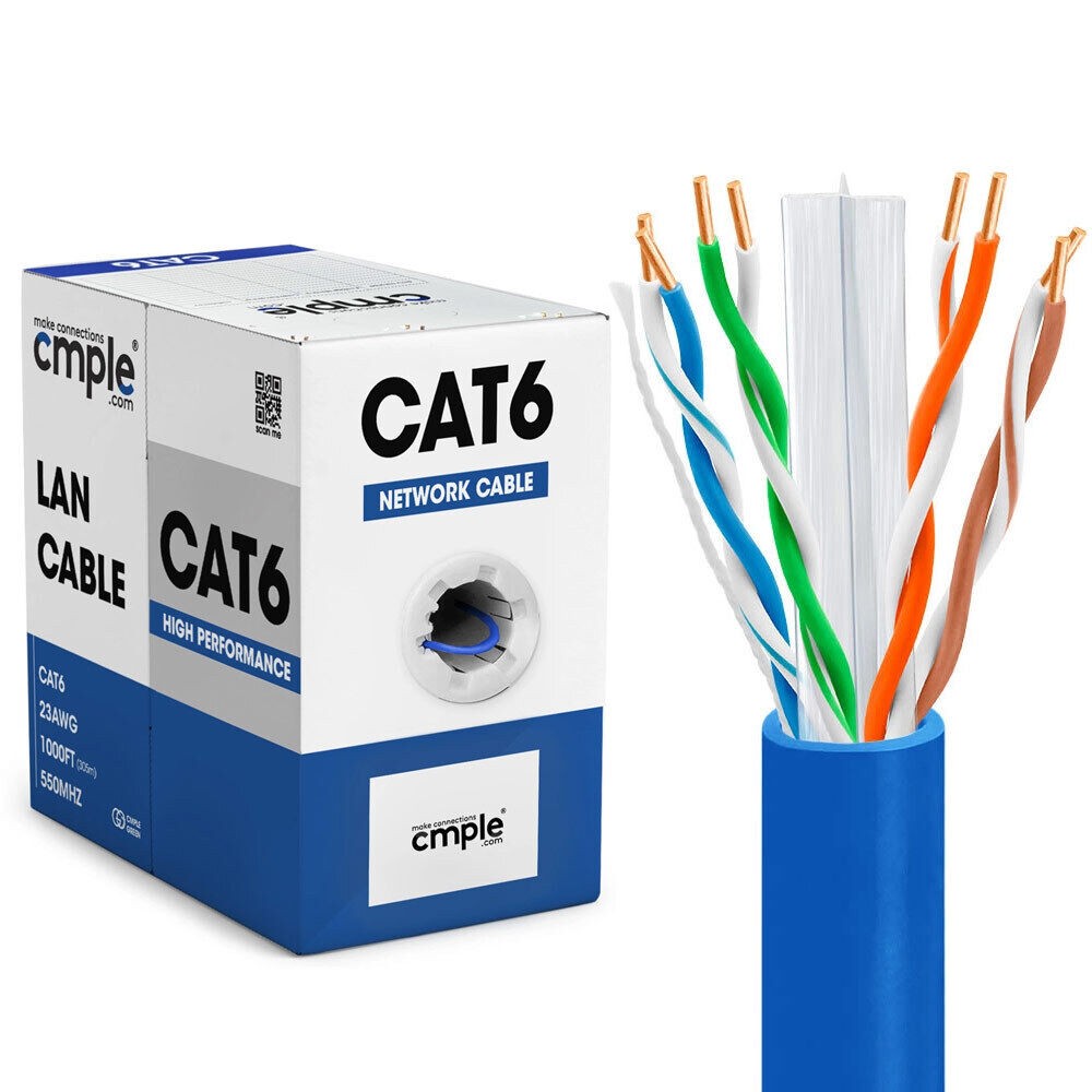 Cat6 Bulk Ethernet Cable 1000ft Riser CMR Solid 23AWG UTP Network Blue