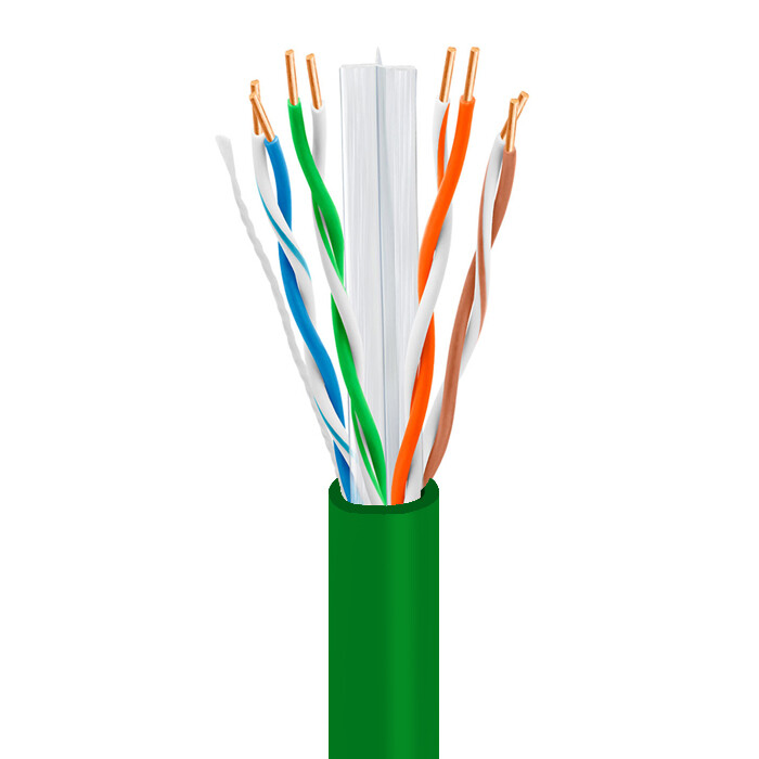 TSCables 550Mhz Cat6 Plenum 100% Solid Bare Copper UTP Ethernet Cable Green