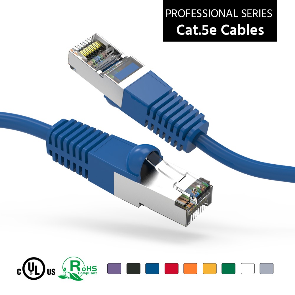 20 Pack of 1.5Ft CAT5E Shielded (FTP) Ethernet Network Booted Cable Blue
