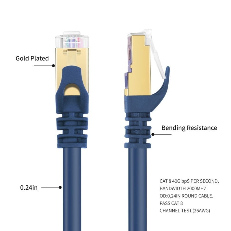 Cat8 Flat Ethernet Patches Cable, RJ45 LAN Cord, 40Gbps for Modem Router Laptop