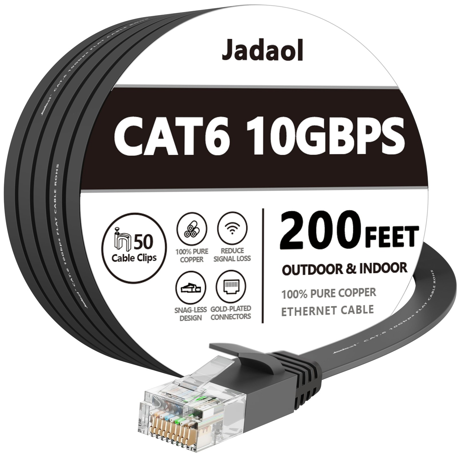 Cat 6 Ethernet Cable 200 ft with Cable Clips, 10Gbps Support Cat8 Cat7 Networ…
