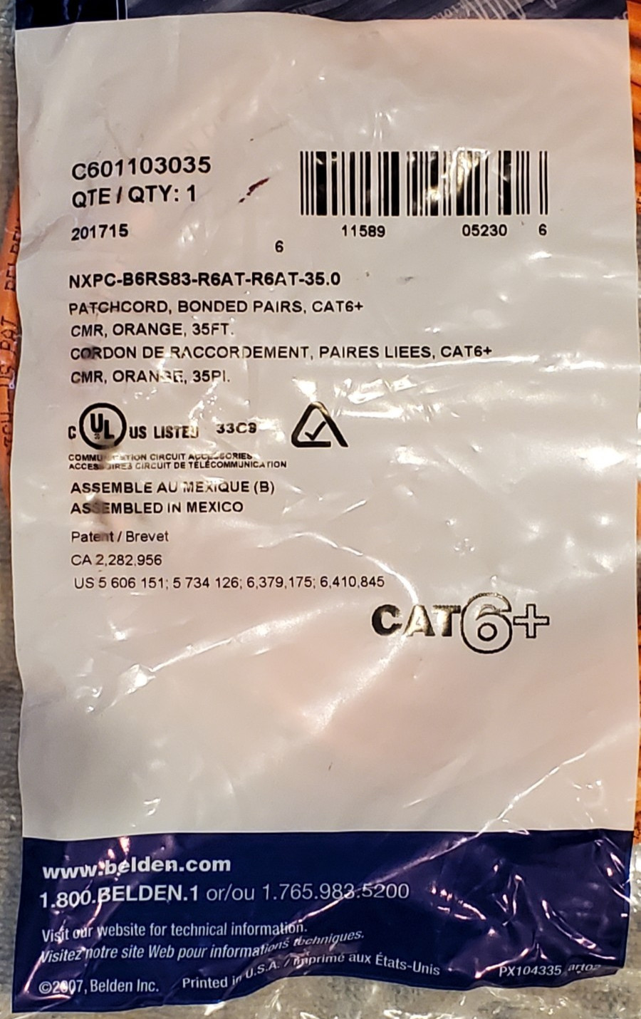 3 Pc Lot 35 Feet BELDEN CAT6+ Patch Cord Bonded Pair Orange 105 FEET TOTAL