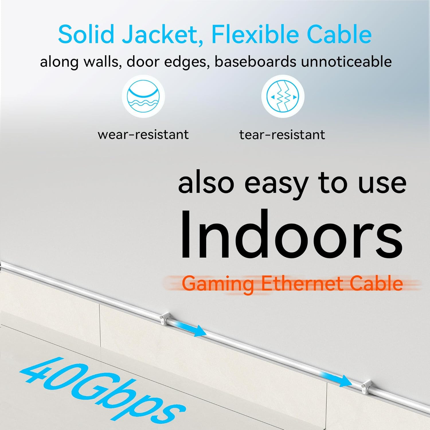 Cat 8 Ethernet Cable Slim 100ft Outdoor & Indoor, Pure Copper Cat8 Internet Cabl
