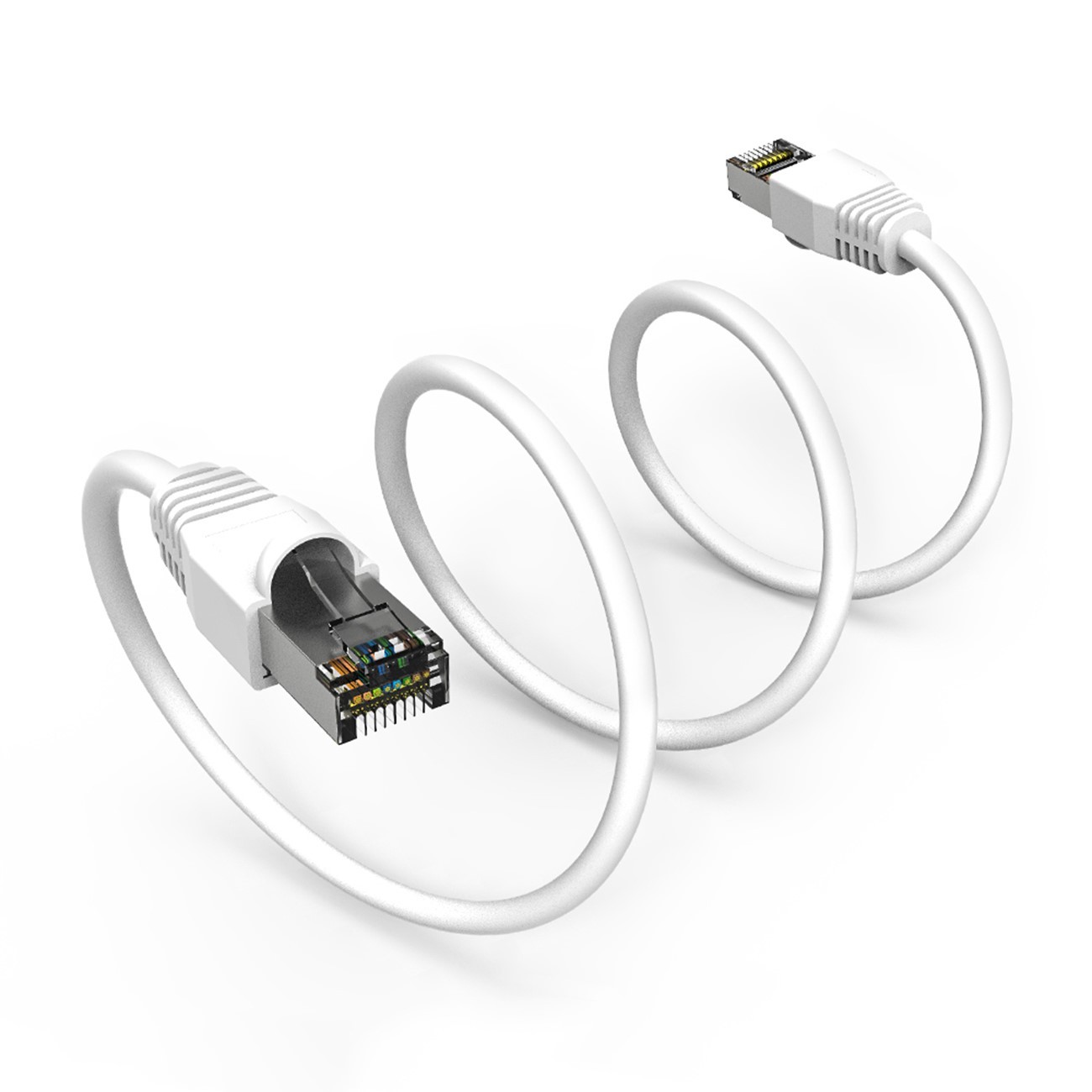 1FT Cat6A RJ45 Network LAN Ethernet Shielded Cable SSTP Copper Wire 26AWG White