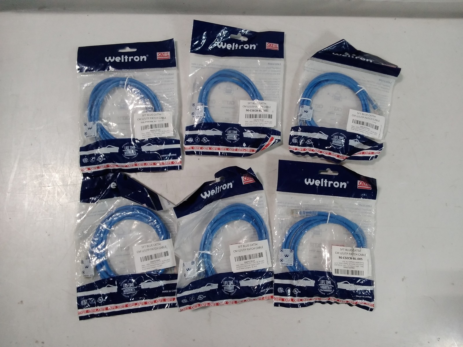Weltron 5FT Blue CAT5e UTP Patch Cable RJ45 Network Ethernet Cord Qty. 6